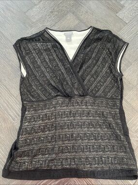 Ann Taylor Black Lace-Overlay V-Neck Cap-Slee Camisole